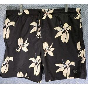 Brooklyn Cloth Kent Ave Volley Swim Trunks Board Shorts Size XL Black Floral‎